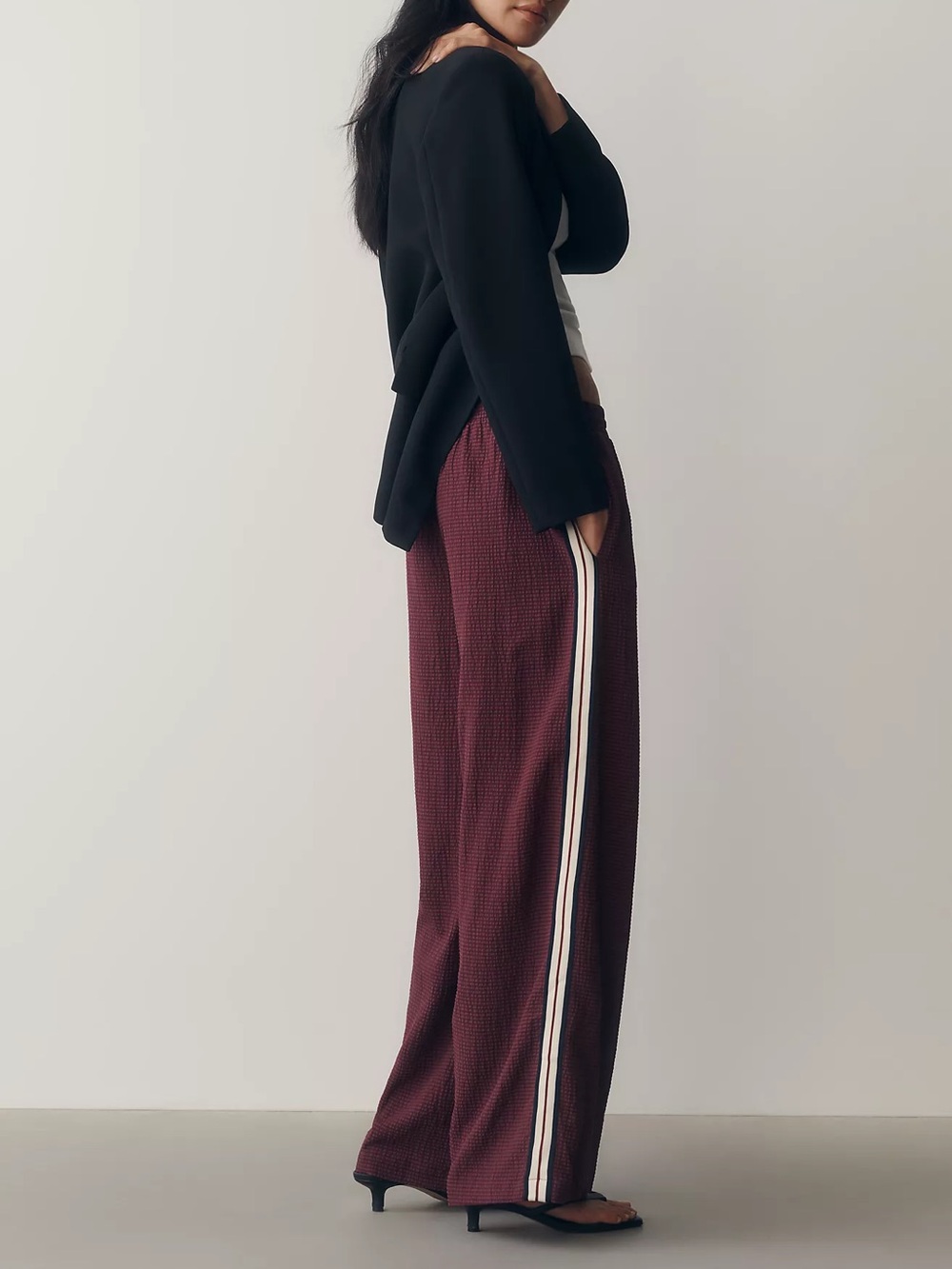 Anthropologie burgundy Check Wide Leg Track Pants